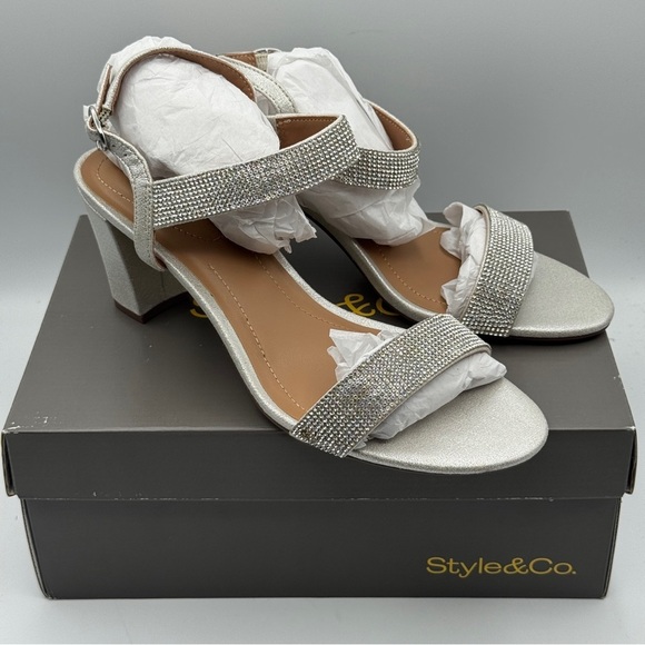 Style & Co Silver Rhinestone Dress Sandals 9M - Picture 1 of 7